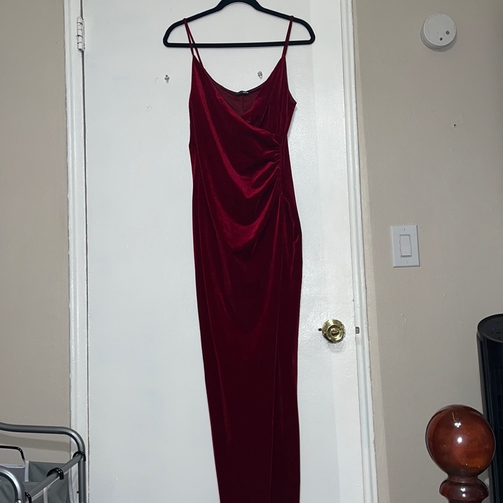 Very sexy velvet material maxi dress with slit